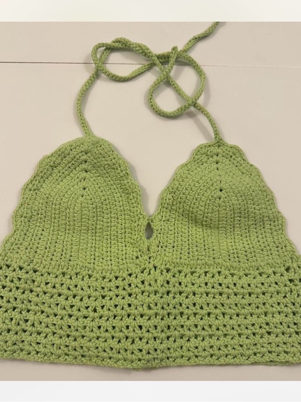 Handmade Light Green Crochet Halter Crop Top